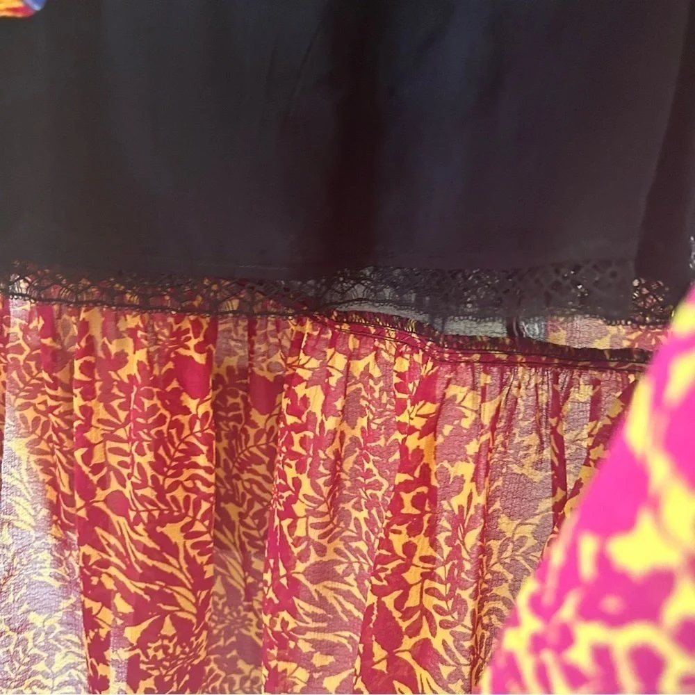 NEW Anthropologie Black Motif Boho Floral Velvet Trim Midi Dress Sz OUS Lined - Picture 7 of 14